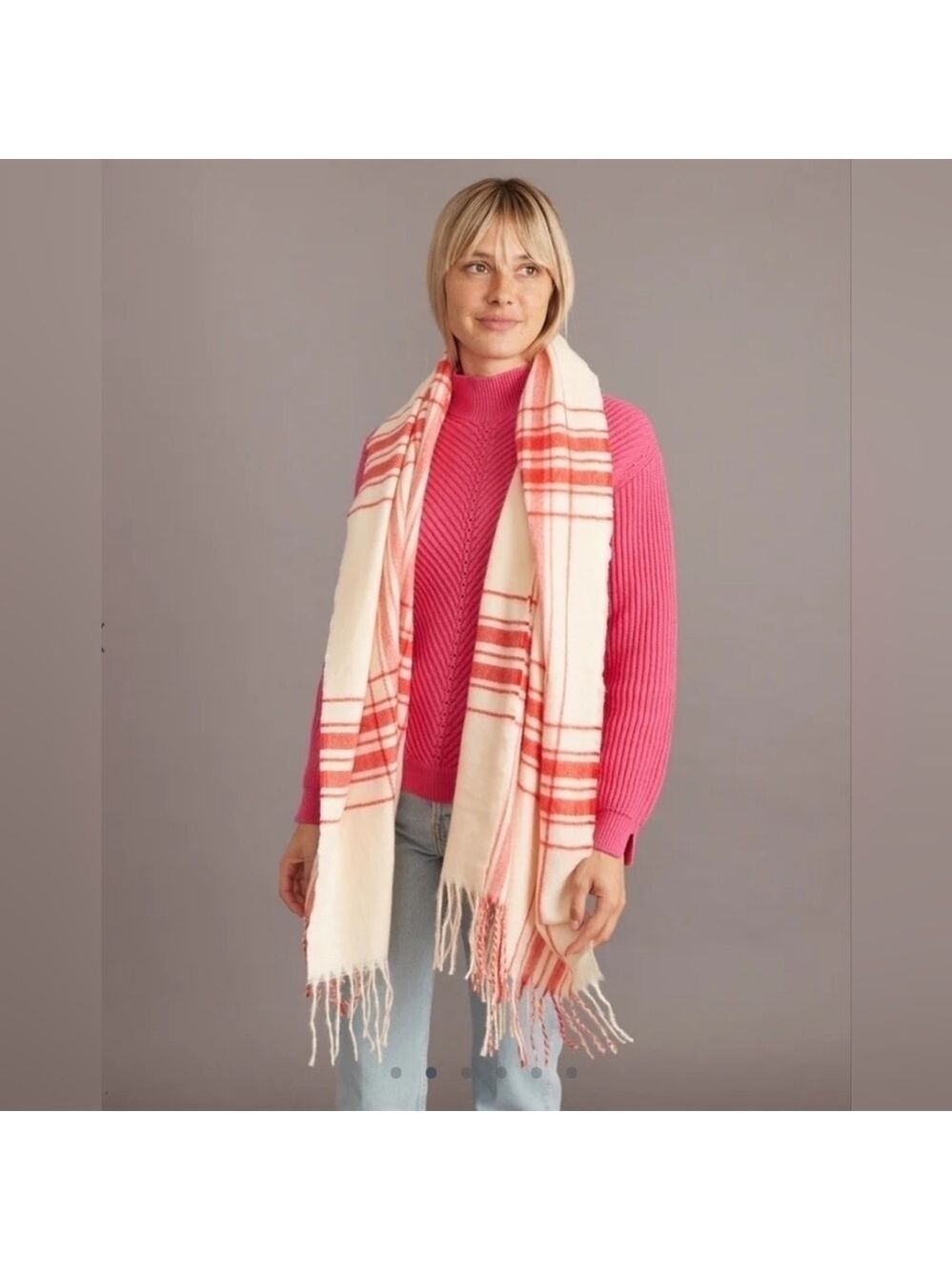 Marine Layer Scarf White Pink Plaid Scotland